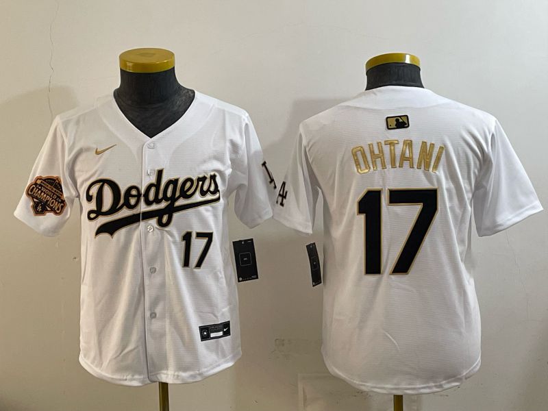Youth 2026 Los Angeles Dodgers #17 Ohtani White Gold Game Nike MLB Jersey style 003->youth mlb jersey->Youth Jersey